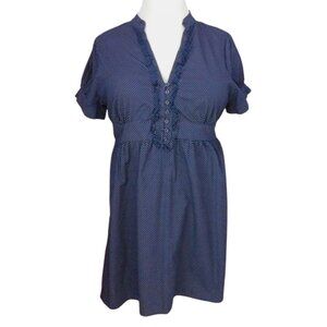 Sam & Maxx Blue Polka Dot Short Sleeve Empire Waist Tunic Dress 2X